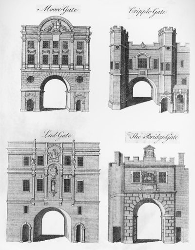 Moorgate, Cripplegate, Ludgate and The Bridgegate by English School